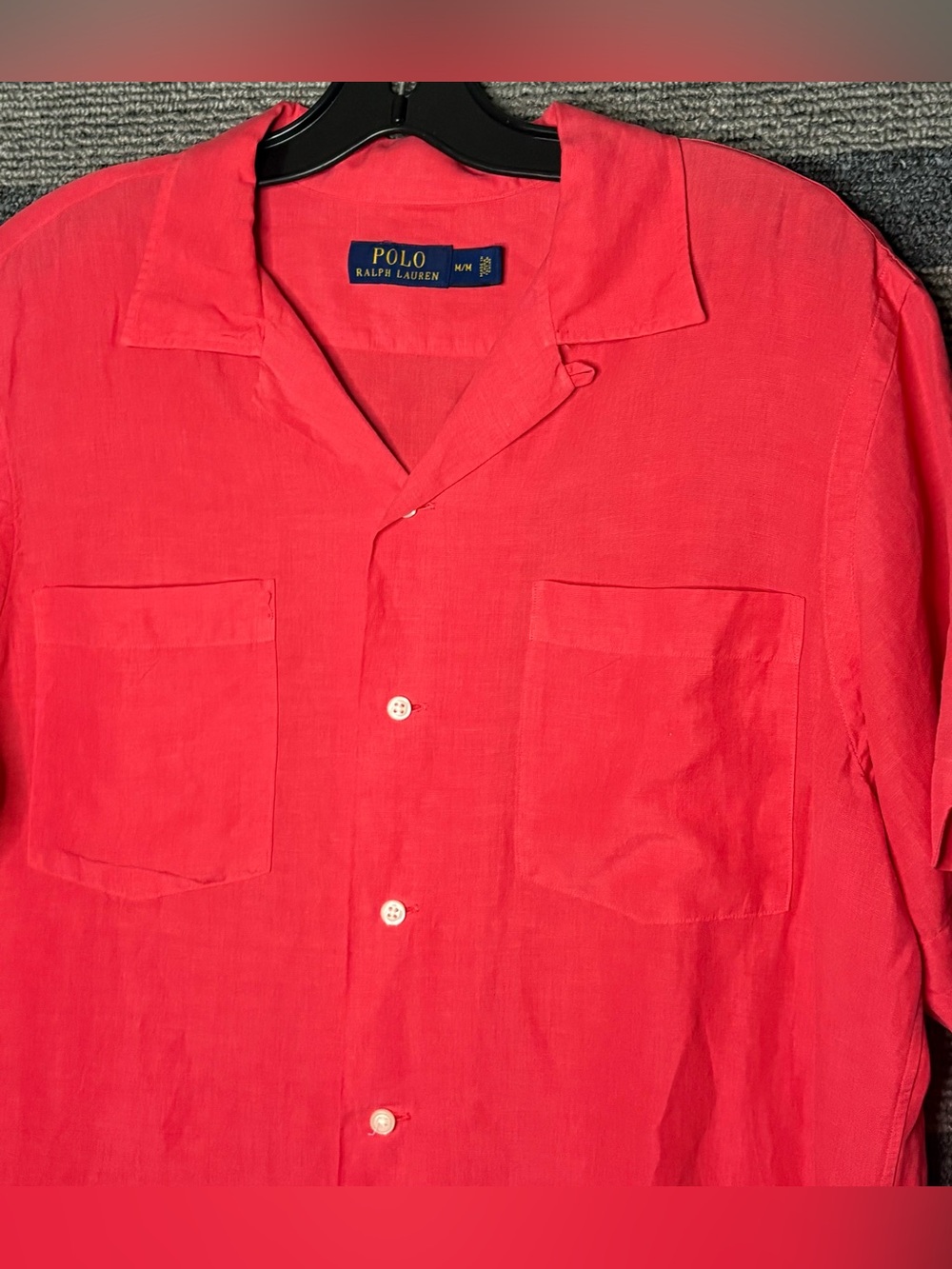 Polo Ralph Lauren Coral Red Button-Front Short-Sleeve Linen & Silk Camp Shirt M - Picture 3 of 7